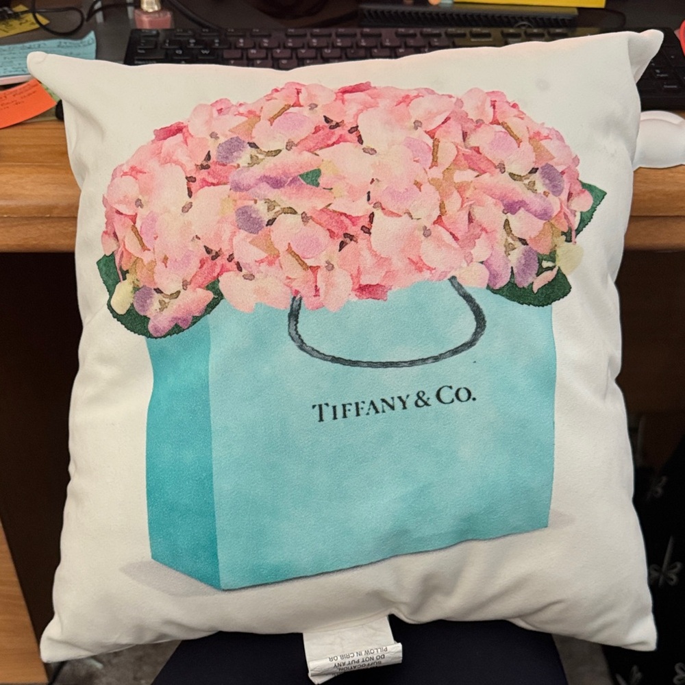 Decorative Pillow with Tiffany Bag of flowers